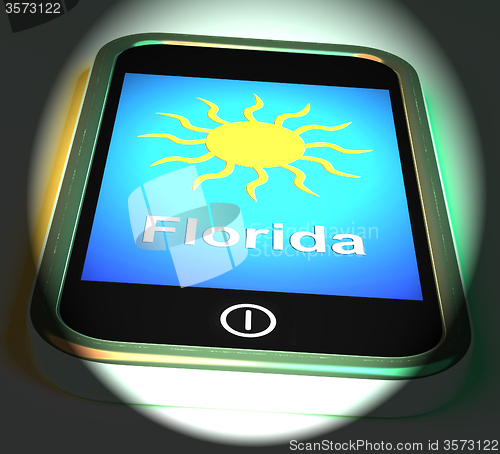 Image of Florida And Sun On Phone Displays Great Weather In Sunshine Stat