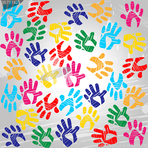 Image of Handprints Colourful Means Drawing Colors And Painted