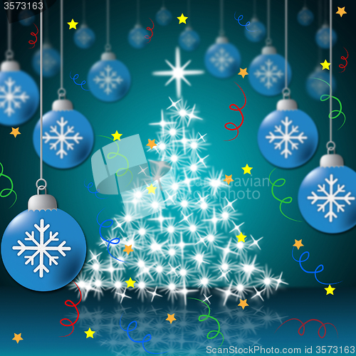 Image of Xmas Tree Shows Merry Christmas And Bauble