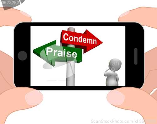 Image of Condemn Praise Signpost Displays Appreciate or Blame