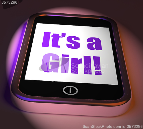 Image of It\'s A Girl On Phone Displays Newborn Female Baby