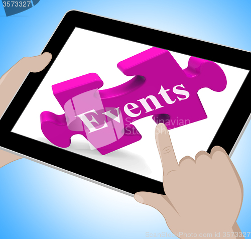 Image of Events Tablet Shows Calendar And What\'s On