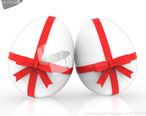 Image of Easter Eggs Shows Gift Ribbon And Bow