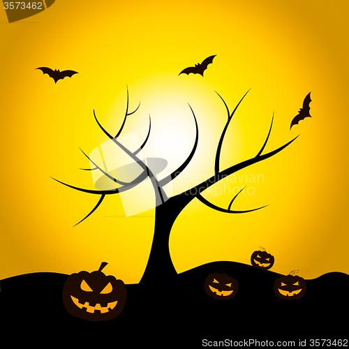 Image of Halloween Tree Means Trick Or Treat And Bat