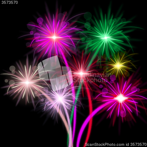 Image of Fireworks Color Represents Explosion Background And Celebrate