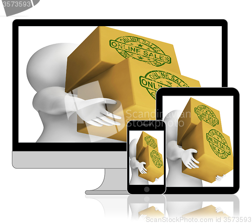 Image of Online Sales Boxes Displays Shopping And Retail On Internet