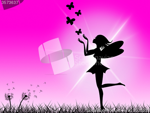 Image of Pink Fairy Shows Sunlight Magic And Girl