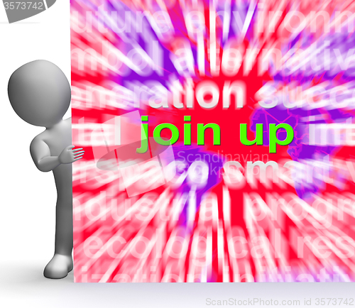 Image of Join Up Word Cloud Sign Shows Joining Membership Register
