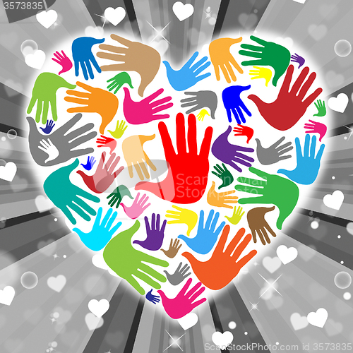 Image of Handprints Heart Indicates Valentines Day And Childhood