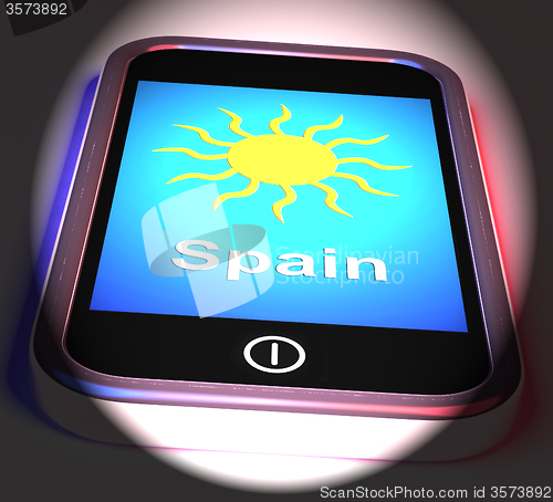 Image of Spain On Phone Displays Holidays And Sunny Weather