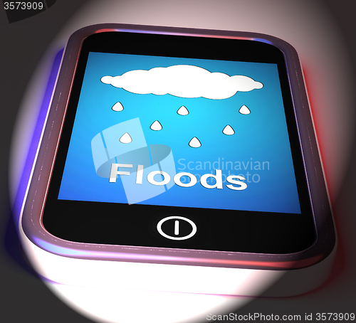 Image of Floods On Phone Displays Rain Causing Floods And Flooding