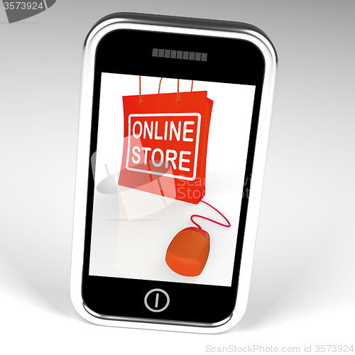 Image of Online Store Bag Displays Shopping and Buying From Internet Stor