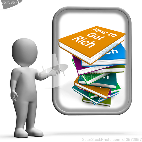 Image of How To Get Rich Book Stack Displays Make Wealth Money