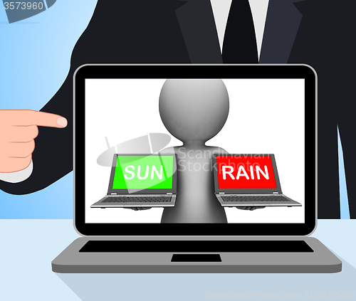 Image of Sun Rain Laptops Displays Weather Forecast Sunny or Raining