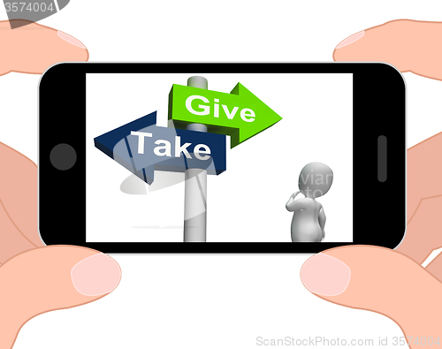 Image of Give Take Signpost Displays Giving and Taking