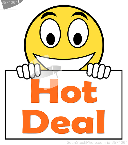 Image of Hot Deal On Sign Shows Bargains Sale And Save