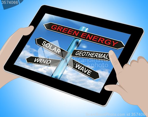 Image of Green Energy Tablet Means Solar Wind Geothermal And Wave