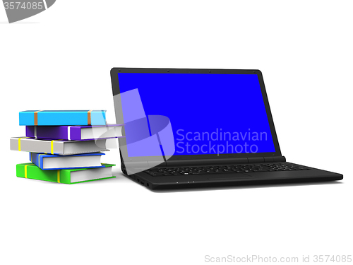 Image of Laptop Computer Indicates Keyboard Textbook And Processor