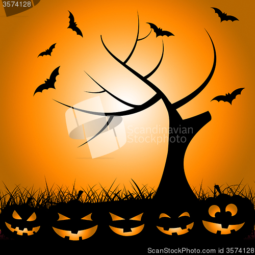 Image of Bats Tree Means Trick Or Treat And Autumn