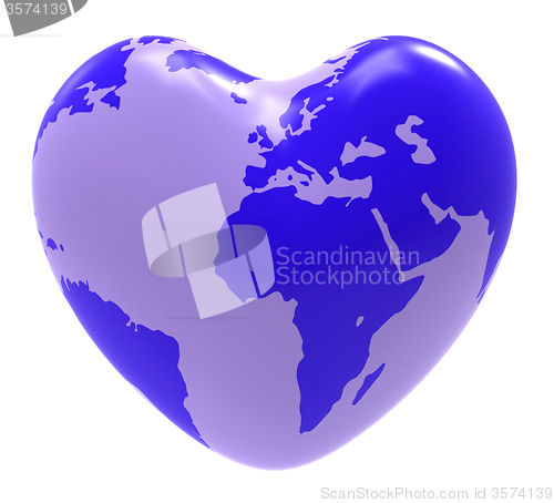 Image of Globe Heart Indicates Valentine Day And Globalisation