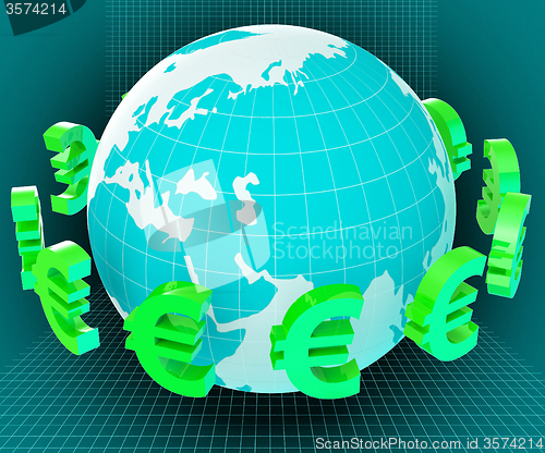 Image of Globe Euros Shows Worldwide Trading And European