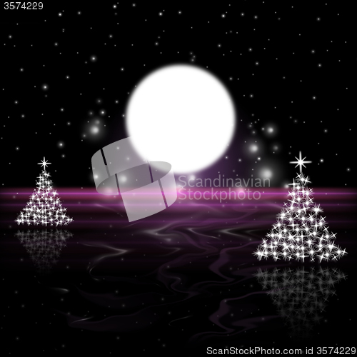 Image of Xmas Tree Indicates Merry Christmas And Astronomy