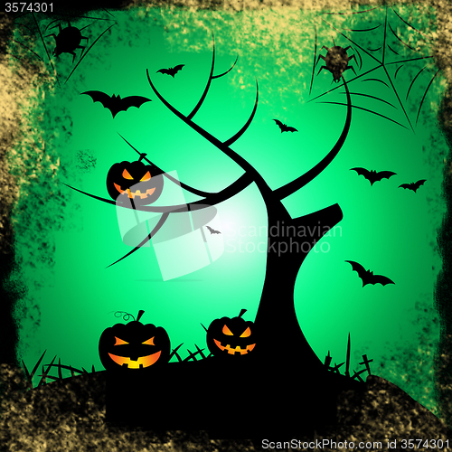 Image of Tree Halloween Represents Trick Or Treat And Autumn