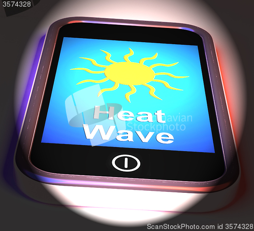 Image of Heat Wave On Phone Displays Hot Weather