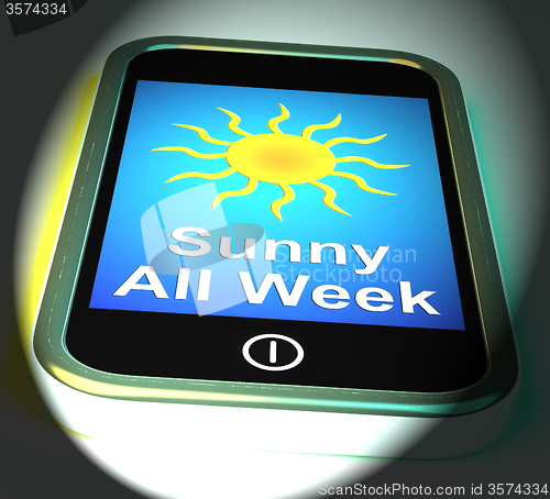 Image of Sunny All Week On Phone Displays Hot Weather