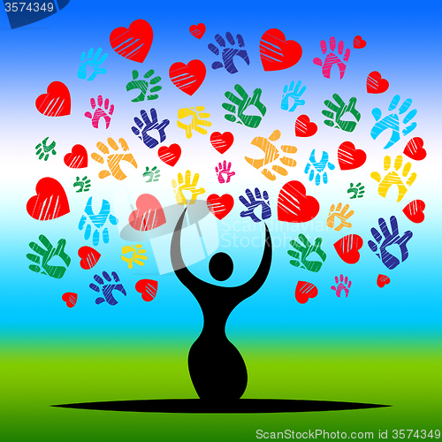 Image of Handprints Tree Represents Valentine\'s Day And Artwork