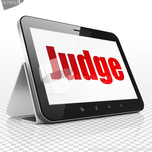 Image of Law concept: Tablet Computer with Judge on display