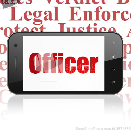 Image of Law concept: Smartphone with Officer on display