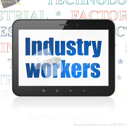 Image of Industry concept: Tablet Computer with Industry Workers on display
