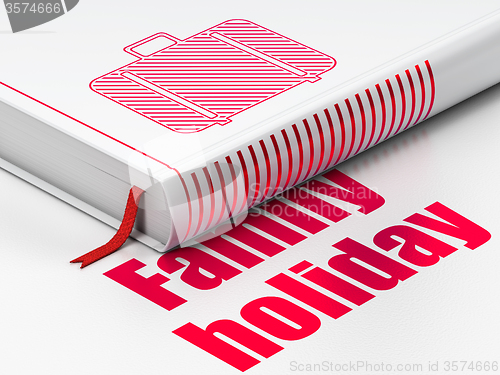 Image of Vacation concept: book Bag, Family Holiday on white background