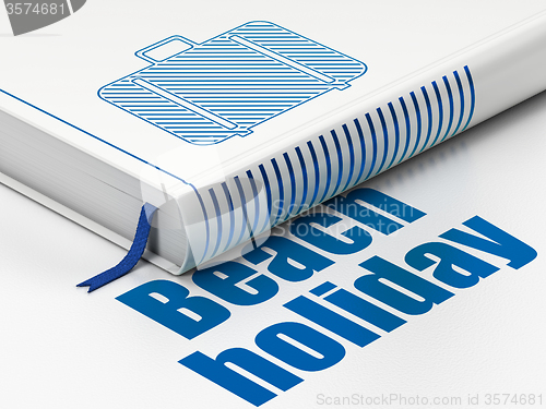 Image of Vacation concept: book Bag, Beach Holiday on white background