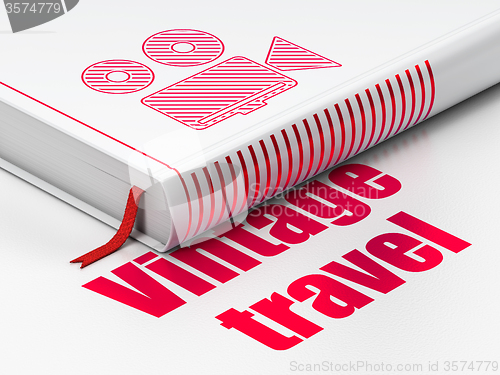 Image of Travel concept: book Camera, Vintage Travel on white background
