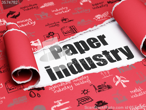Image of Manufacuring concept: black text Paper Industry under the piece of  torn paper