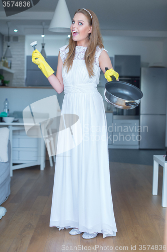 Image of Woman Wearing Wedding Gown Showing Clean Pan