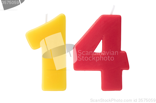 Image of Fourteenth birthday candles isolated 