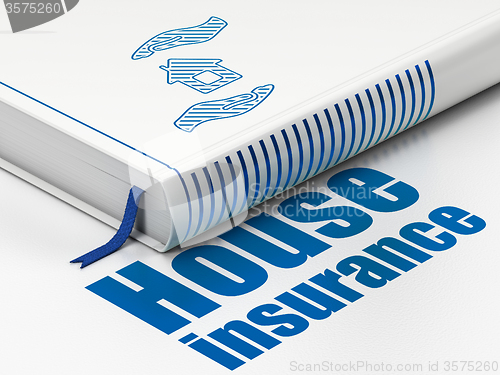 Image of Insurance concept: book House And Palm, House Insurance on white background