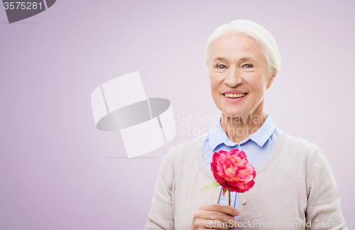 Image of happy smiling senior woman with flower