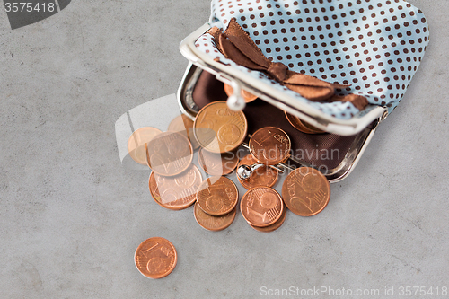 Image of close up of euro coins and wallet on table