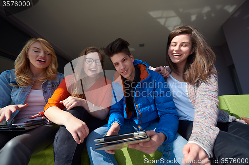 Image of students group working on school  project  together