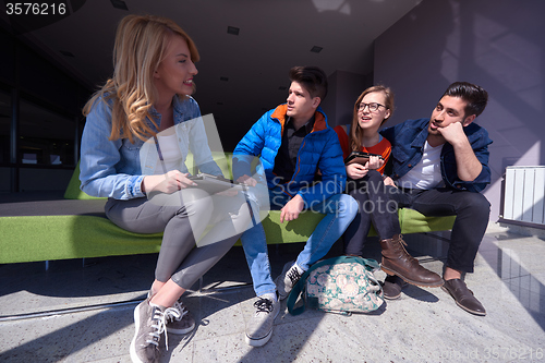 Image of students group working on school  project  together