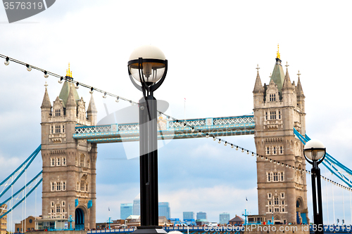 Image of london tower in england old bridge  cloudy sky