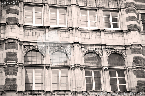 Image of old window in europe london  red brick wall and      historical 