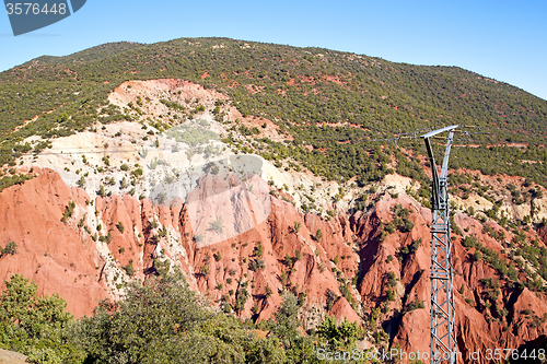 Image of the   red electricla line  dades valley in atlas  