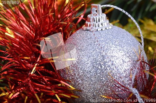 Image of Merry Christmas and Happy New Year. New year decoration. New year balls