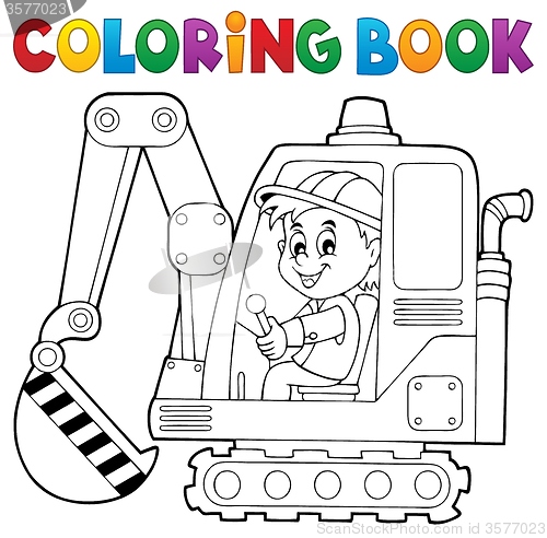 Image of Coloring book excavator operator theme 1