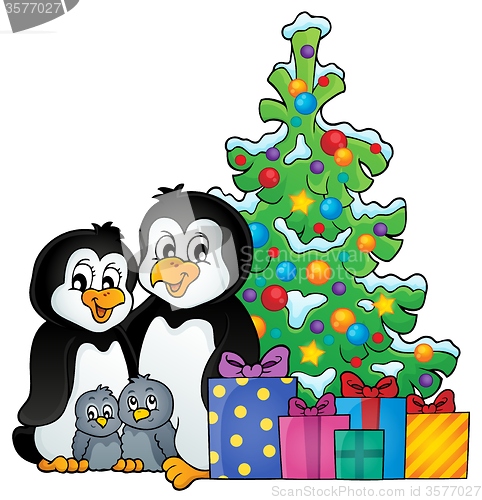 Image of Penguin family Christmas theme 1